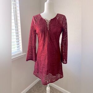 Red Bell Sleeve Scoop Neck Dress